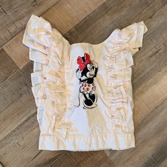 Disney Minnie Mouse Polka Dot Ruffled Little Girl Tank Top Tan Pink Size 4 - Picture 1 of 4